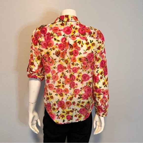 Ann Taylor Women's Double Pocket Long Sleeve Red Cream Print Button Down top US6 - Picture 6 of 10